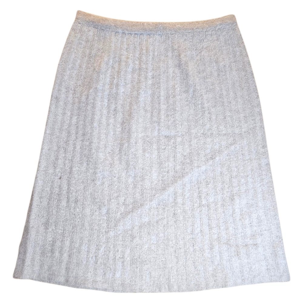 🩶 Vintage Mohair Skirt | Grey Knit Midi Skirt | Elastic Waist | Approx. 2X